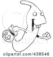 Royalty Free RF Clip Art Illustration Of A Cartoon Black And White Outline Design Of A Ghoul Out Trick Or Treating On Halloween
