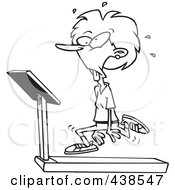 Poster, Art Print Of Cartoon Black And White Outline Design Of A Woman Jogging On A Treadmill
