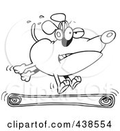 Poster, Art Print Of Cartoon Black And White Outline Design Of A Dog Running On A Treadmill