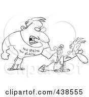 Poster, Art Print Of Cartoon Black And White Outline Design Of A Tough Trainer Making His Client Doing Pushups