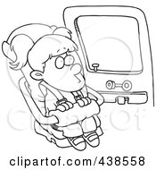 Cartoon Black And White Outline Design Of A Nervous Girl Sitting In Her Car Seat