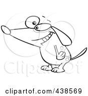 Poster, Art Print Of Cartoon Black And White Outline Design Of A Happy Dog Smiling