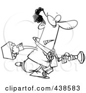 Royalty Free RF Clip Art Illustration Of A Cartoon Black And White Outline Design Of A Nervous Black Man Shining A Flashlight Ahead