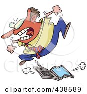 Poster, Art Print Of Frustrated Cartoon Businessman Trampling A Laptop Computer