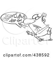 Royalty Free RF Clip Art Illustration Of A Cartoon Black And White Outline Design Of An Angry Man Talking Trash