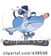 Poster, Art Print Of Blue Cartoon Dog Running On A Treadmill