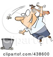 Cartoon Man Wearing A Tie On His Head And Tossing Trash