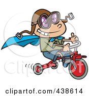 Cartoon Boy Wearing A Cape And Goggles While Riding His Trike