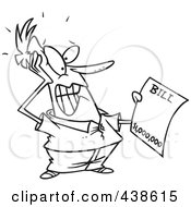 Cartoon Black And White Outline Design Of A Man Holding An Extreme Billing Statement