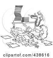 Poster, Art Print Of Cartoon Black And White Outline Design Of A Businesswoman Buried Under Paperwork