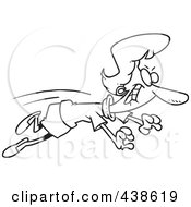 Royalty Free RF Clip Art Illustration Of A Cartoon Black And White Outline Design Of A Businesswoman Leaping For An Opportunity by toonaday