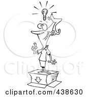 Poster, Art Print Of Cartoon Black And White Outline Design Of A Businesswoman With An Out Of The Box Idea