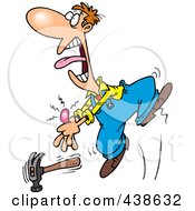 Royalty Free RF Clip Art Illustration Of A Cartoon Man Holding His Throbbing Thumb After Hitting It With A Hammer by toonaday