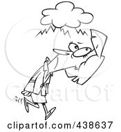 Poster, Art Print Of Cartoon Black And White Outline Design Of A Businesswoman Walking Under A Stormy Cloud