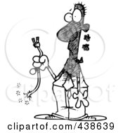 Cartoon Black And White Outline Design Of A Businessman Holding A Severed Cord