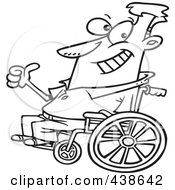 Poster, Art Print Of Cartoon Black And White Outline Design Of An Optimistic Man In A Wheelchair