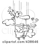Poster, Art Print Of Cartoon Black And White Outline Design Of A Man Falling From The Sky With Dice