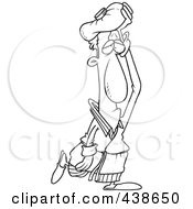 Poster, Art Print Of Cartoon Black And White Outline Design Of A Sick Man Walking Around With An Ice Pack On His Head