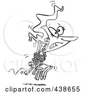 Cartoon Black And White Outline Design Of A Businesswoman Tied To A Chair And Working Overtime