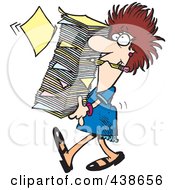 Poster, Art Print Of Cartoon Businesswoman Carrying A Huge Stack Of Paperwork
