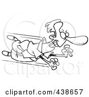 Poster, Art Print Of Cartoon Black And White Outline Design Of A Businessman Flying Towards An Opportunity