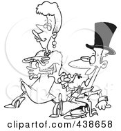 Royalty Free RF Clip Art Illustration Of A Cartoon Black And White Outline Design Of An Opera Couple Walking