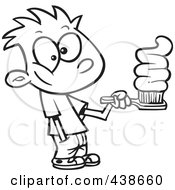 Royalty Free RF Clip Art Illustration Of A Cartoon Black And White Outline Design Of A Boy Going Overboard On Toothpaste