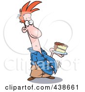 Cartoon Man With A Bulging Belly Holding Birthday Cake