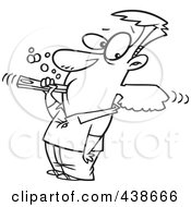 Poster, Art Print Of Cartoon Black And White Outline Design Of A Man Over Aggressively Brushing His Teeth