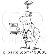 Cartoon Black And White Outline Design Of A Mad Businessman Holding An Overcharged Billing Statement