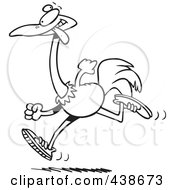 Poster, Art Print Of Cartoon Black And White Outline Design Of A Running Ostrich