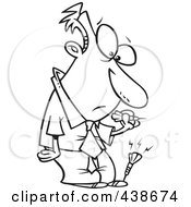 Royalty Free RF Clip Art Illustration Of A Cartoon Black And White Outline Design Of A Businessman With A Dart In His Foot