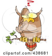 Poster, Art Print Of Cartoon Pondering Owl Perched On A Branch