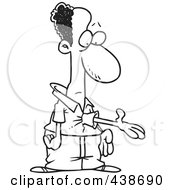 Royalty Free RF Clip Art Illustration Of A Cartoon Black And White Outline Design Of Another Hand Reaching Out From A Mans Belly