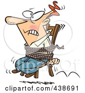 Cartoon Businessman Tied To A Chair And Working Overtime