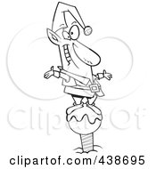 Poster, Art Print Of Cartoon Black And White Outline Design Of A Christmas Elf On The North Pole