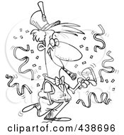 Royalty Free RF Clip Art Illustration Of A Cartoon Black And White Outline Design Of A New Year Man At A Party