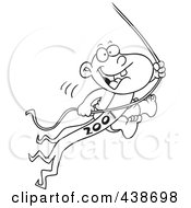 Cartoon Black And White Outline Design Of A New Years Baby Swinging On A Rope