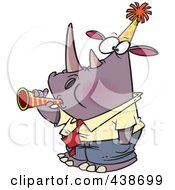Royalty Free RF Clip Art Illustration Of A Cartoon New Year Rhino Businessman Blowing A Horn