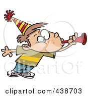 Poster, Art Print Of Cartoon Party Boy Blowing A Horn