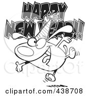 Poster, Art Print Of Cartoon Black And White Outline Design Of A Happy New Year Dog