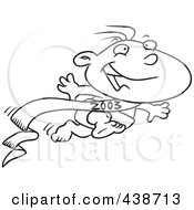 Royalty Free RF Clip Art Illustration Of A Cartoon Black And White Outline Design Of A New Years Baby Running