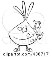 Royalty Free RF Clip Art Illustration Of A Cartoon Black And White Outline Design Of An Onion Spraying On Deodorant by toonaday