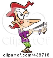 Royalty Free RF Clip Art Illustration Of A Cartoon Businesswoman Shooting A Slingshot by toonaday