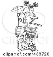 Cartoon Black And White Outline Design Of A One Woman Band