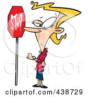 Royalty Free RF Clip Art Illustration Of An Obedient Cartoon Woman Standing By A Stop Sign