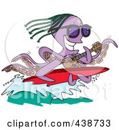 Cartoon Octopus Playing A Banjo And Surfing