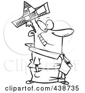 Poster, Art Print Of Cartoon Black And White Outline Design Of A Businessman Wearing A Newspaper Hat