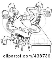 Cartoon Black And White Outline Design Of An Octopus Bartender Serving Beer