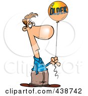 Cartoon Man Holding An Older Birthday Balloon